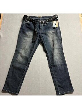 Angels Jeans Womens 20W Skinny Legs Dark Wash Stretch Denim Studded Belt NWT